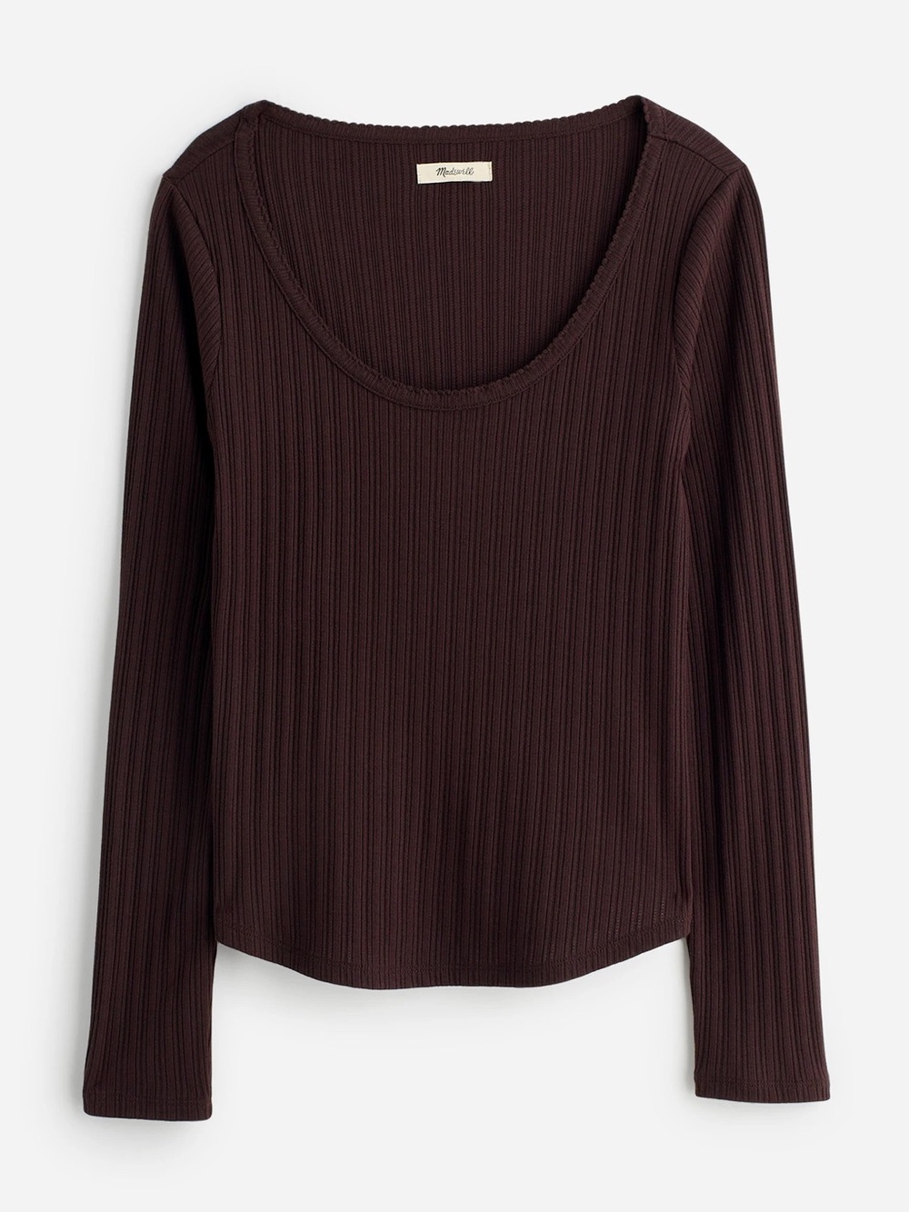 Madewell Pointelle Long-Sleeve Scoopneck Tee Chocolate Brown Ribbed NS575 XS